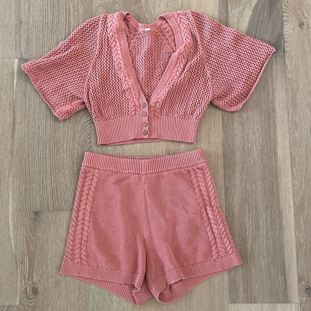 UFT/S 2pc Spell ⁺₊⋆ ☾⋆⁺₊ Chloe Knit Cardigan Shorts Set in Rose - Picture 6 of 15